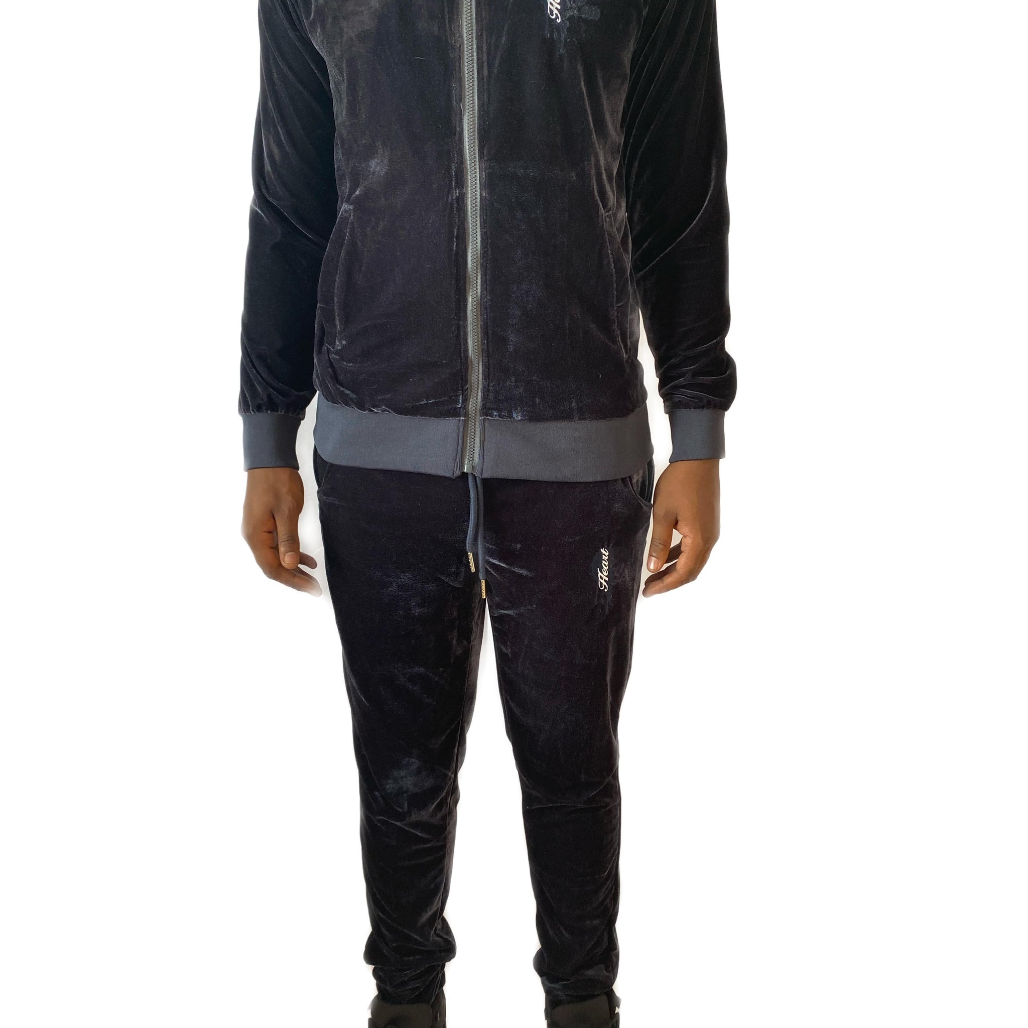 Heartless midnight charcoal velvet tracksuit